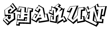 The clipart image depicts the word Shakun in a style reminiscent of graffiti. The letters are drawn in a bold, block-like script with sharp angles and a three-dimensional appearance.
