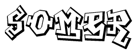 The image is a stylized representation of the letters Somer designed to mimic the look of graffiti text. The letters are bold and have a three-dimensional appearance, with emphasis on angles and shadowing effects.