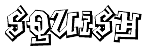 The clipart image depicts the word Squish in a style reminiscent of graffiti. The letters are drawn in a bold, block-like script with sharp angles and a three-dimensional appearance.