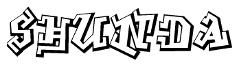 The clipart image depicts the word Shunda in a style reminiscent of graffiti. The letters are drawn in a bold, block-like script with sharp angles and a three-dimensional appearance.