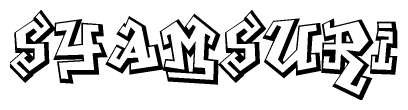 The image is a stylized representation of the letters Syamsuri designed to mimic the look of graffiti text. The letters are bold and have a three-dimensional appearance, with emphasis on angles and shadowing effects.