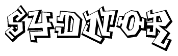The clipart image depicts the word Sydnor in a style reminiscent of graffiti. The letters are drawn in a bold, block-like script with sharp angles and a three-dimensional appearance.