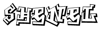 The image is a stylized representation of the letters Shenel designed to mimic the look of graffiti text. The letters are bold and have a three-dimensional appearance, with emphasis on angles and shadowing effects.