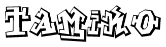 The image is a stylized representation of the letters Tamiko designed to mimic the look of graffiti text. The letters are bold and have a three-dimensional appearance, with emphasis on angles and shadowing effects.
