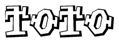 The clipart image depicts the word Toto in a style reminiscent of graffiti. The letters are drawn in a bold, block-like script with sharp angles and a three-dimensional appearance.