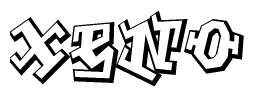 The image is a stylized representation of the letters Xeno designed to mimic the look of graffiti text. The letters are bold and have a three-dimensional appearance, with emphasis on angles and shadowing effects.