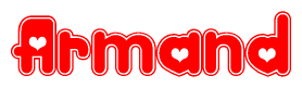 The image is a clipart featuring the word Armand written in a stylized font with a heart shape replacing inserted into the center of each letter. The color scheme of the text and hearts is red with a light outline.