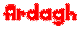 The image displays the word Ardagh written in a stylized red font with hearts inside the letters.