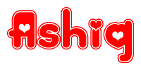 The image displays the word Ashiq written in a stylized red font with hearts inside the letters.