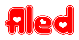 The image displays the word Aled written in a stylized red font with hearts inside the letters.