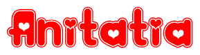 The image is a clipart featuring the word Anitatia written in a stylized font with a heart shape replacing inserted into the center of each letter. The color scheme of the text and hearts is red with a light outline.