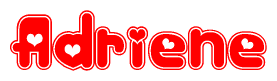 The image displays the word Adriene written in a stylized red font with hearts inside the letters.