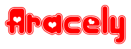 The image displays the word Aracely written in a stylized red font with hearts inside the letters.