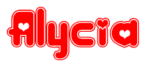 The image is a clipart featuring the word Alycia written in a stylized font with a heart shape replacing inserted into the center of each letter. The color scheme of the text and hearts is red with a light outline.