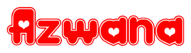 The image displays the word Azwana written in a stylized red font with hearts inside the letters.
