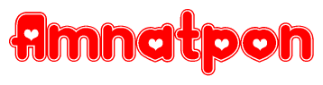The image is a clipart featuring the word Amnatpon written in a stylized font with a heart shape replacing inserted into the center of each letter. The color scheme of the text and hearts is red with a light outline.