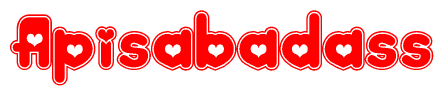 The image displays the word Apisabadass written in a stylized red font with hearts inside the letters.