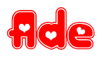 The image displays the word Ade written in a stylized red font with hearts inside the letters.