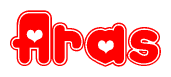 The image displays the word Aras written in a stylized red font with hearts inside the letters.