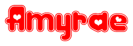 The image is a clipart featuring the word Amyrae written in a stylized font with a heart shape replacing inserted into the center of each letter. The color scheme of the text and hearts is red with a light outline.