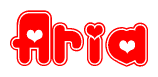 The image displays the word Aria written in a stylized red font with hearts inside the letters.