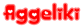 The image is a clipart featuring the word Aggeliki written in a stylized font with a heart shape replacing inserted into the center of each letter. The color scheme of the text and hearts is red with a light outline.