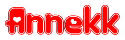 The image is a clipart featuring the word Annekk written in a stylized font with a heart shape replacing inserted into the center of each letter. The color scheme of the text and hearts is red with a light outline.