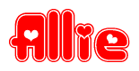 The image displays the word Allie written in a stylized red font with hearts inside the letters.