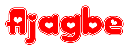 The image is a clipart featuring the word Ajagbe written in a stylized font with a heart shape replacing inserted into the center of each letter. The color scheme of the text and hearts is red with a light outline.