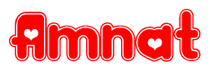 The image displays the word Amnat written in a stylized red font with hearts inside the letters.