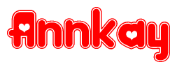 The image displays the word Annkay written in a stylized red font with hearts inside the letters.