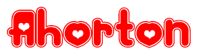 The image displays the word Ahorton written in a stylized red font with hearts inside the letters.