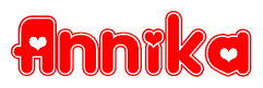 The image is a clipart featuring the word Annika written in a stylized font with a heart shape replacing inserted into the center of each letter. The color scheme of the text and hearts is red with a light outline.