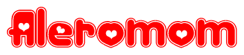 The image displays the word Aleromom written in a stylized red font with hearts inside the letters.