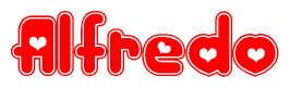 The image displays the word Alfredo written in a stylized red font with hearts inside the letters.