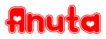 The image is a clipart featuring the word Anuta written in a stylized font with a heart shape replacing inserted into the center of each letter. The color scheme of the text and hearts is red with a light outline.