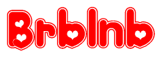 The image is a clipart featuring the word Brblnb written in a stylized font with a heart shape replacing inserted into the center of each letter. The color scheme of the text and hearts is red with a light outline.