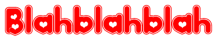 The image displays the word Blahblahblah written in a stylized red font with hearts inside the letters.