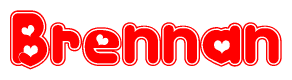 The image is a clipart featuring the word Brennan written in a stylized font with a heart shape replacing inserted into the center of each letter. The color scheme of the text and hearts is red with a light outline.