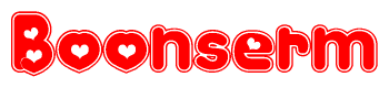 The image displays the word Boonserm written in a stylized red font with hearts inside the letters.