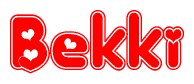 The image is a clipart featuring the word Bekki written in a stylized font with a heart shape replacing inserted into the center of each letter. The color scheme of the text and hearts is red with a light outline.
