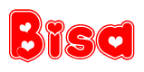 The image is a clipart featuring the word Bisa written in a stylized font with a heart shape replacing inserted into the center of each letter. The color scheme of the text and hearts is red with a light outline.