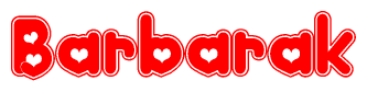 The image is a clipart featuring the word Barbarak written in a stylized font with a heart shape replacing inserted into the center of each letter. The color scheme of the text and hearts is red with a light outline.
