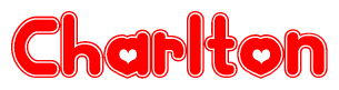 The image displays the word Charlton written in a stylized red font with hearts inside the letters.