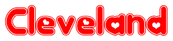 The image displays the word Cleveland written in a stylized red font with hearts inside the letters.