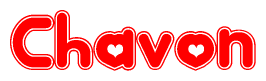 The image is a clipart featuring the word Chavon written in a stylized font with a heart shape replacing inserted into the center of each letter. The color scheme of the text and hearts is red with a light outline.