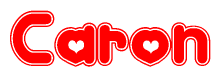 The image is a clipart featuring the word Caron written in a stylized font with a heart shape replacing inserted into the center of each letter. The color scheme of the text and hearts is red with a light outline.