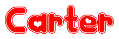 The image is a clipart featuring the word Carter written in a stylized font with a heart shape replacing inserted into the center of each letter. The color scheme of the text and hearts is red with a light outline.