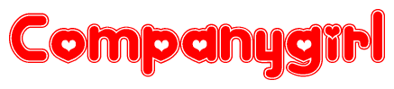 The image is a clipart featuring the word Companygirl written in a stylized font with a heart shape replacing inserted into the center of each letter. The color scheme of the text and hearts is red with a light outline.