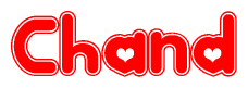 The image displays the word Chand written in a stylized red font with hearts inside the letters.